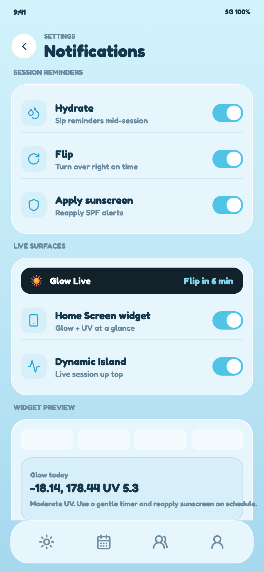 Sol Glow widgets and Live Activities